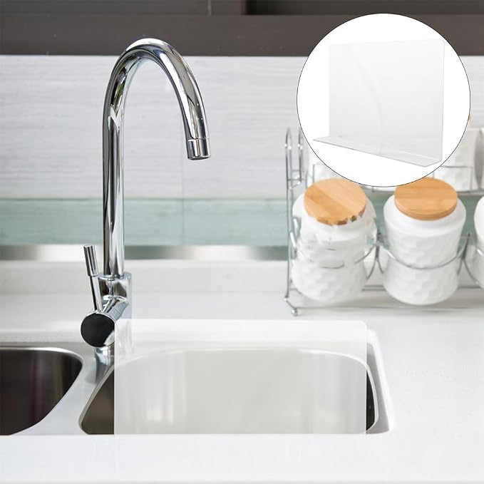 BESPORTBLE Kitchen Sink Splash Guard Acrylic Water Baffle for Bathroom and Kitchen Sink Splash Guard with Adhesive Tapes 13.77 X 8.26 X 1.96 in