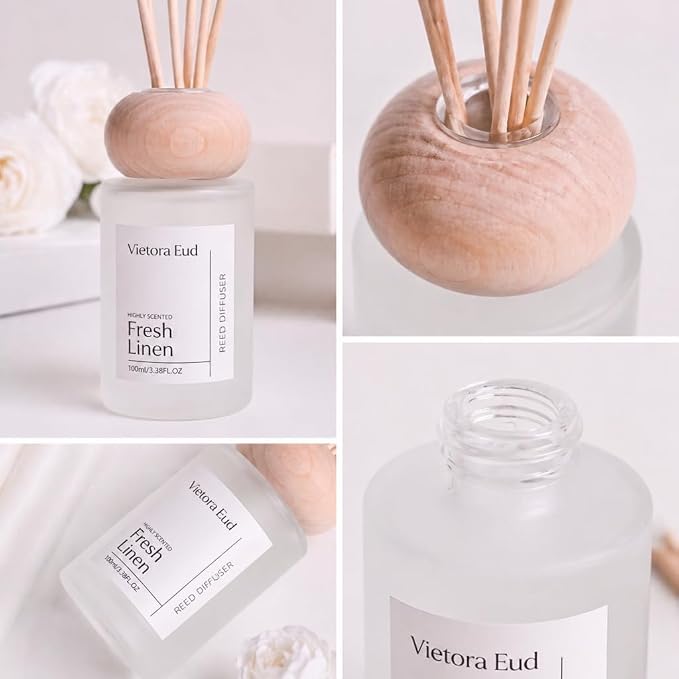 Fresh Linen Reed Diffuser, 3.5 Fl Oz | Lasts 12 Weeks, Flameless&Safe. Perfect for Bedroom/Living Room. Natural Oils, Gift