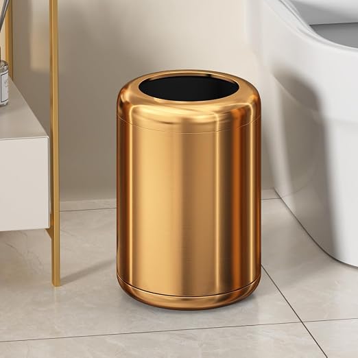 10L/2.6GAL Brushed Stainless Steel Trash can,Open Top Wastebasket Bin,Garbage Can for Bathroom,Living Room,Office,Kitchen,Bedroom,Hotel (Rose Gold)