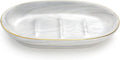 Luxspire Soap Dish Holder, Ceramic Marble Soap Tray Bar Soap Holder with Gold Trim, Oval Sponge Case Box Hand Soap Plate Container for Bathroom Vanity Shower Kitchen Sink Easy Cleaning, Marble White