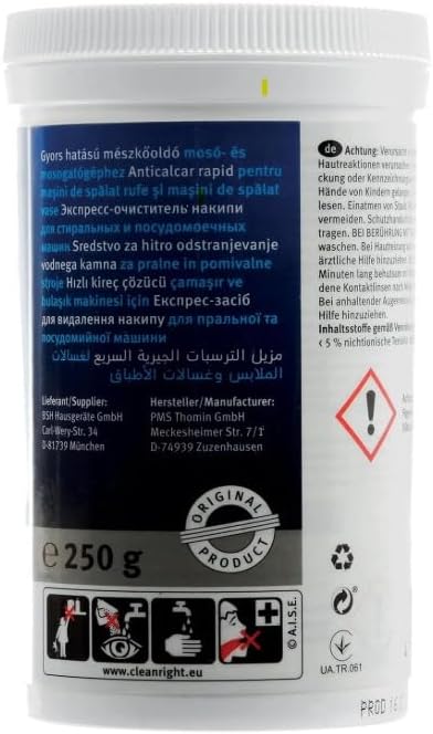 Quick Descaler 250 gr, Compatible with Siemens Bosch Gaggenau Neff Dishwashers and Washing Machines Descaler, Washing and Dishwasher Cleaner Anti Limescale