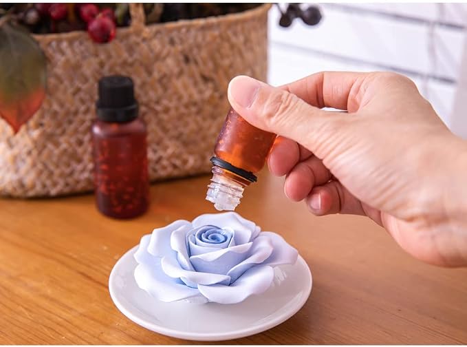 Essential Oil Passive Flower Diffuser -Non-Electric Porcelain Aromatherapy Diffusers for Small Mini Room, Desk Decorative, Bathroom (Blue Rose) | Non-electric ceramic diffuser for desks, bathrooms and small rooms