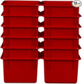 Wood Designs Cubby Storage Bin, Heavy Duty Plastic Containers for Kids Red Cubby Tray Set of 12