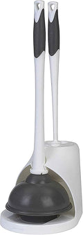 Clorox Toilet Plunger and Brush Bowl Set with Holder Caddy Storage for Cleaning Bathroom and Unclogging Toilets, White & Gray (Pack of 12)