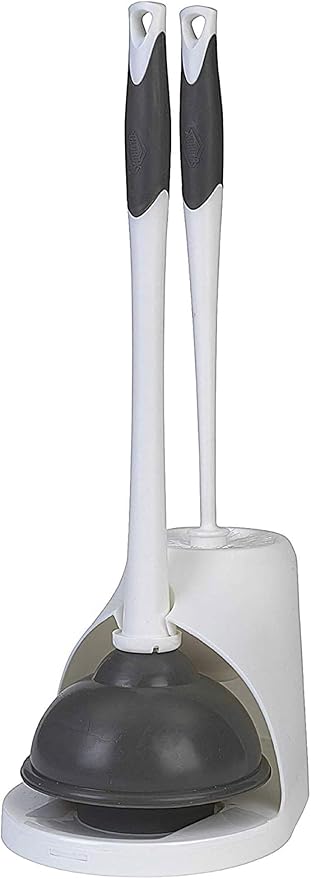 Clorox Toilet Plunger and Brush Bowl Set with Holder Caddy Storage for Cleaning Bathroom and Unclogging Toilets, White & Gray (Pack of 12)
