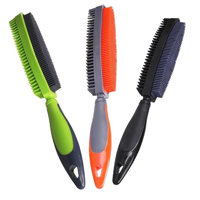 Premium Rubber Pet Hair Brush - Removes Hair from Couches & Pets' Coats Set