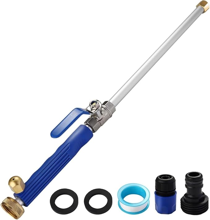 Jet Nozzle for Garden Hose, Metal Power Washer Wand with 2 Brass Nozzles, High Pressure Washer with Quick Connect Adapter for Car Wash, Patio, Window and Garden Watering，Blue