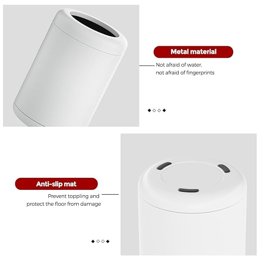 8L/2.1gal Small Bathroom Trash Can，Ceramic White | Open Top,waterproof,metal material,double layer ,for Bedroom,Bathroom,Powder Room,Bedroom,Office