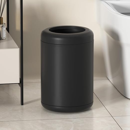 8L/2.1gal Black Bathroom Trash Can,Small Bedroom Garbage Can,Open Top Trash Can for Bathroom,Powder Room,Bedroom,Office (Black)
