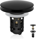 Universal Metal Bathroom Sink Stopper, Pop-Up Hair Catcher Strainer, Black | Large Cover Cap, Sink Drain Strainer with Detachable Double Filter, Drain Plug Fits 1.1"-2.36" US Basin, Brass Bounce Core
