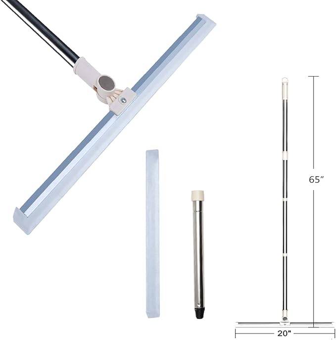 20 in Silicone Floor Squeegee 65 in Long Handle for Floor Window Cleaning | Shower Squeegee Scrubber Combi with Pole Extendable Telescopic Adjustable Stainless Glass Squeegee Bathroom shower