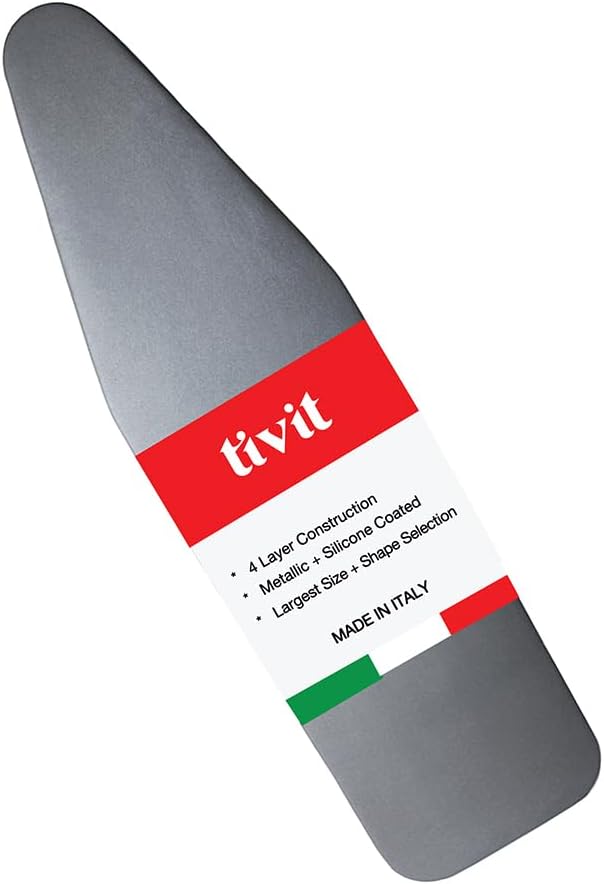 TIVIT Ironing Board Cover 17 x 49, Made in Italy. Pro Grip Pad Covers w/3 Fastener Straps & Pull Bungee Cord - Durable Scorch & Stain Resistant Padded Layers, Heat Reflective AlumiTek PRO Top Coat