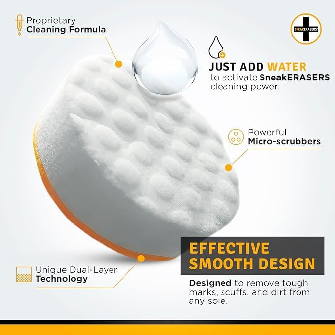 SneakERASERS Instant Sneaker Cleaner, Premium Shoe Cleaning Kit for Sneakers, Dual-Sided Sponges, Effective for Tennis Shoes & Women Men Sneakers, Gentle Rub Design (10 Pack)