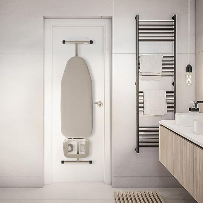 Ironing Board Hanger Wall Mount Ironing Board Holder Organizer Wall Rack for Laundry Rooms Storage Rack Hanging Shelf Hanger (White with EVA pad)