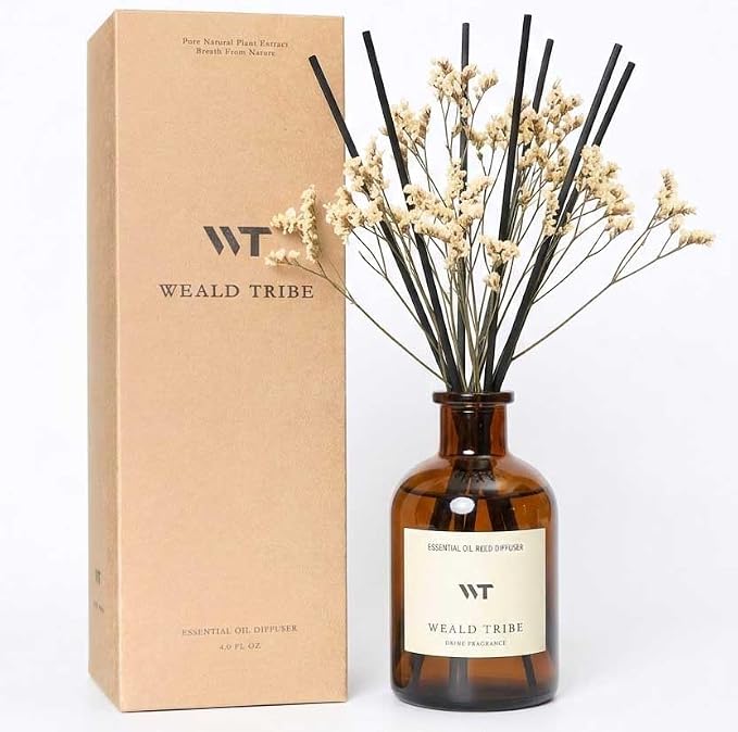 Flower Reed Diffuser Set Lime & Citrus Scent for Bathroom Air Fresheners, Oil Diffuser Sticks | 4.0 fl oz Home Fragrance with Sticks Defusers | House Bedroom Office Shelf Decor