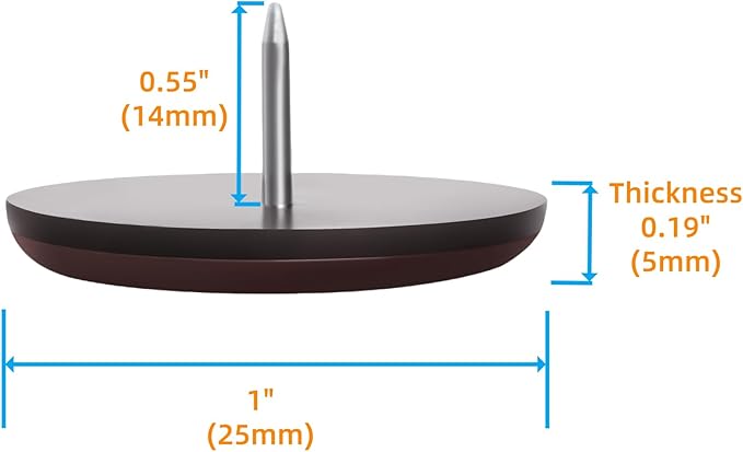 Furniture Glides Sliders-Furnigear PTFE (Teflon) Chair Leg Movers Sliders for Carpet and Hardwood Surface - Move Your Furniture Easy & Safely - Best Floor Protector (1 inch/Nail, Brown-40pack)