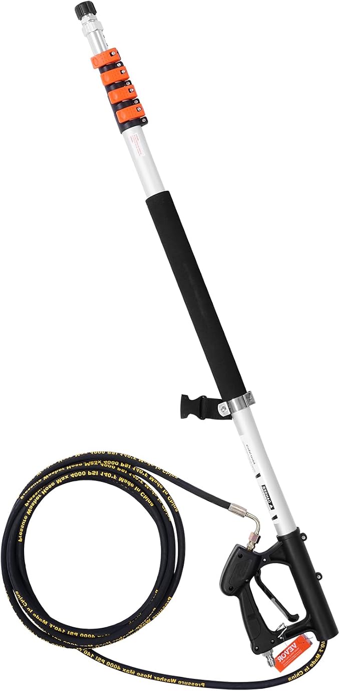 VEVOR Pressure Washer Telescoping Wand, 18 ft, 4000 psi, Telescopic Spray Wand with Power Washer Extension Wands, Gutter Cleaner, Brush Head, 5 Spray Nozzle Tips, Adapter and Adjustable Support Belt