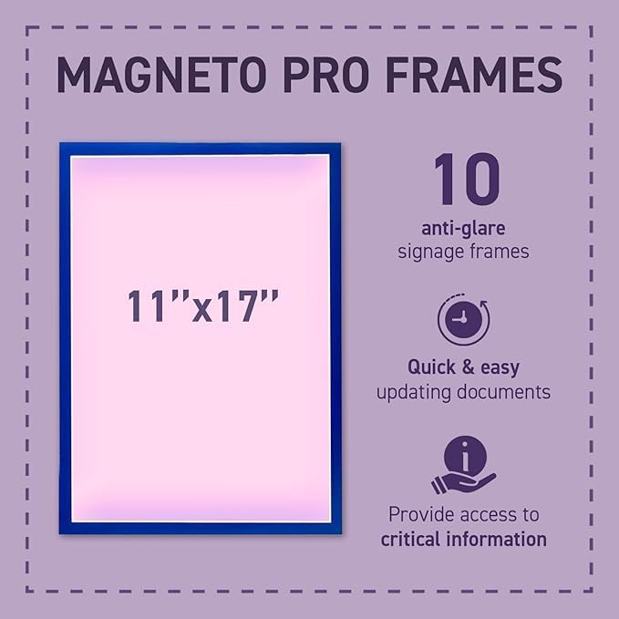 Tarifold Magnetic PRO Display Frames, A3 Size, Black, 10 Pack | 10 magnetic anti-glare PVC frames, A3-size, black border, portrait or landscape, quick document changes
