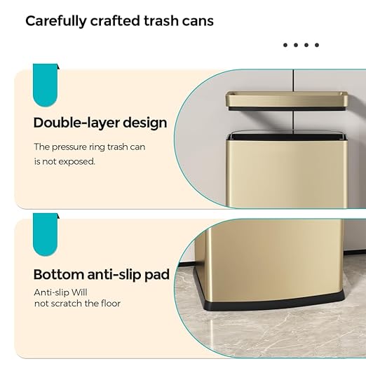 4.7 Gallon/18L Glam Champagne Gold Tarsh Can, Decorative Kitchen Garbage Bin, Commercial Open top Wastebasket for Bathroom Home Hotel Office (18L new Gold)