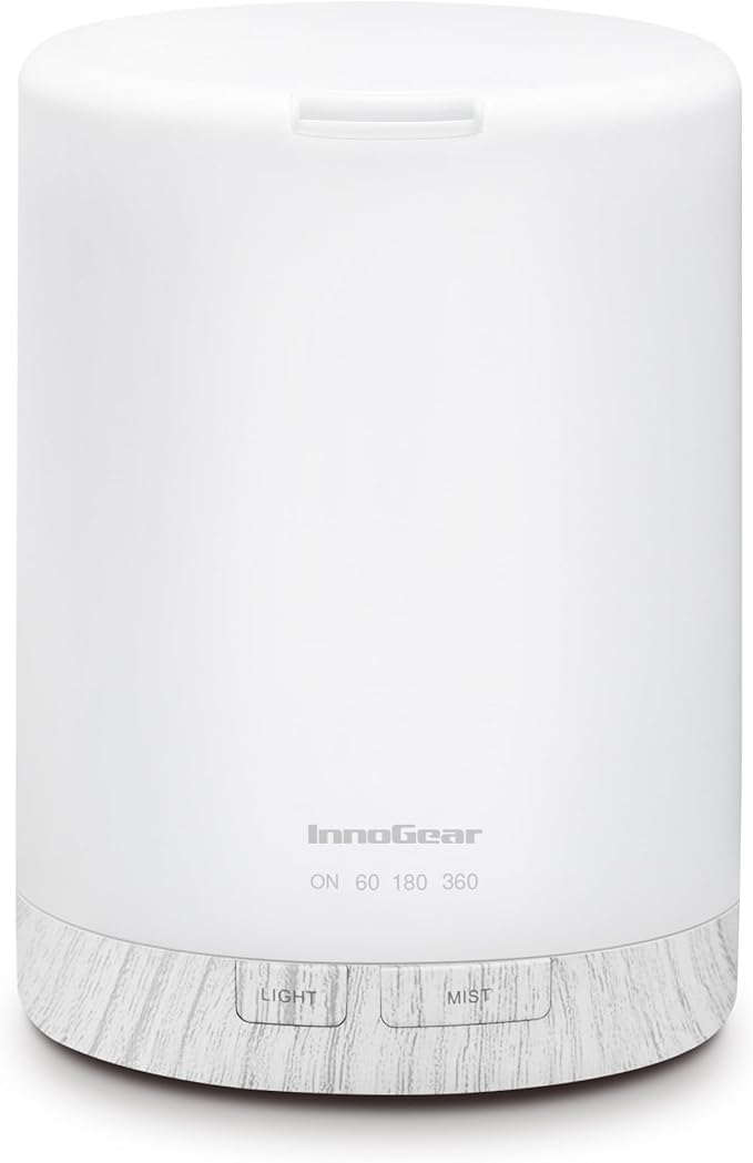 InnoGear 300ml Essential Oil Diffuser for Home Scent Humidifier, White | Aromatherapy, Cool Mist Humidifier, Ultrasonic, Large Room, Run up to 10hrs, Waterless Auto Off, 7 LED Lights, Quiet