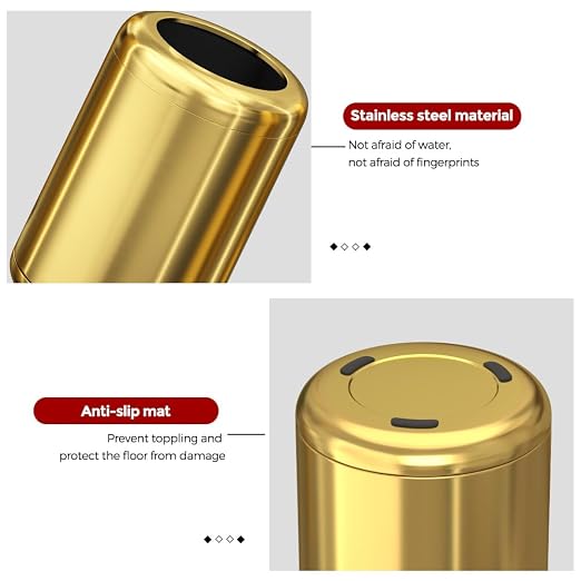 8L/2.1gal Brass Gold Bathroom Trash Can,Stinless Steel | Small Bathroom Garbage Can,Brushed Trash Can,double layer,open top, for Bathroom,Powder Room,Bedroom,Office