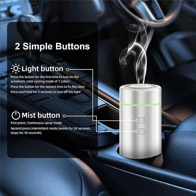 SEEDSEEL 100ML Car Essential Oil Diffuser, Rechargeable Battery Powered, Cordless Portable Aromatherapy Diffuser with 7 LED Color Lights 2 Timer Modes for Car Room Home Office (Silver)