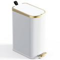 CEROELDA Small Bathroom Trash Can with Lid Soft Close-10L/2.6 Gal Slim Garbage Can-Metal Step Wastebasket-Rectangle Narrow Waste Bin for Office, Bedroom, Toilet, Live Room (White)