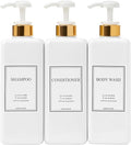 Modern Gold Design Large 27 oz Shampoo and Conditioner Dispensers - Empty Plastic Refillable Pump Bottle Set for Bathroom Shower Soap Dispenser, Set of 3 (White)