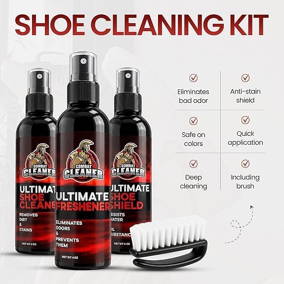 Combat Cleaner Shoe Cleaning Kit – Complete Sneaker Care Solution for Leather, Suede, Canvas, Mesh, Nubuck & More