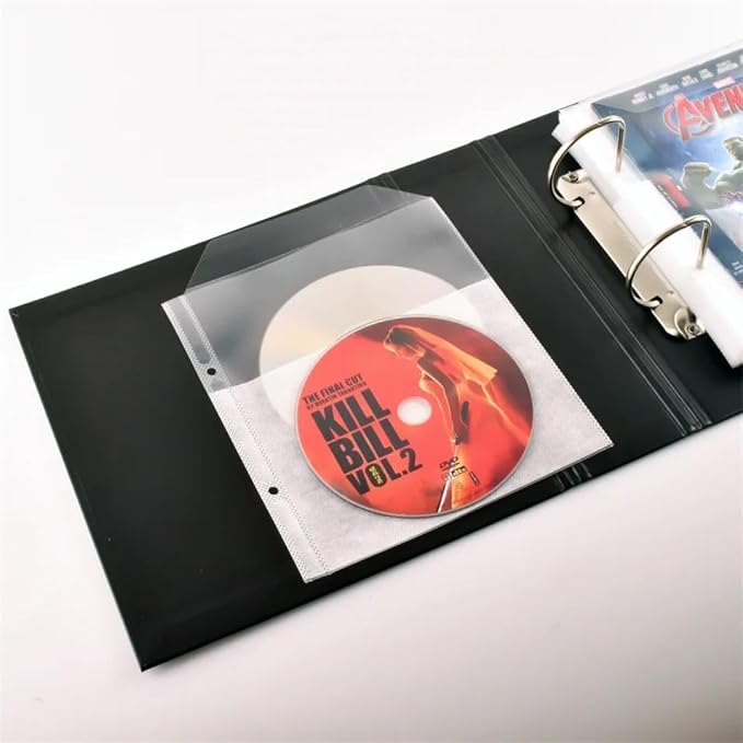 Tarifold Double DVD Binder Sleeves with Closing Flap, 2-Ring Holes, 50 Pack | Holds 2 DVD's, cover art & booklet, felt insert, reinforced 2-ring binder holes, polypropylene, saves up to 70% storage space