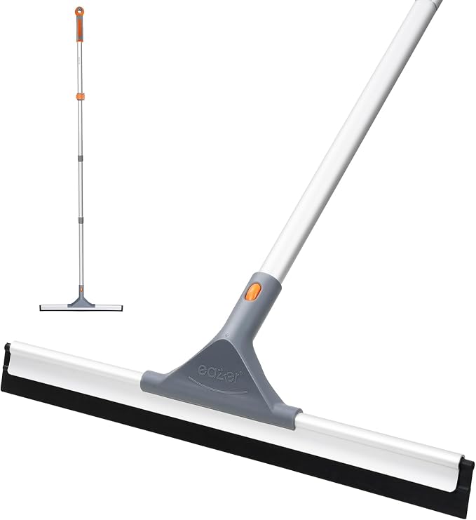 Eazer Floor Squeegee for Floor: Heavy Duty Scrubber with Extendable 60'' Aluminum Pole and Rubber Blade for Kitchen, Swimming Pool, Concrete Floors,Shower,Tiles,Garages,Windows,Glass,Pet Hair Removal