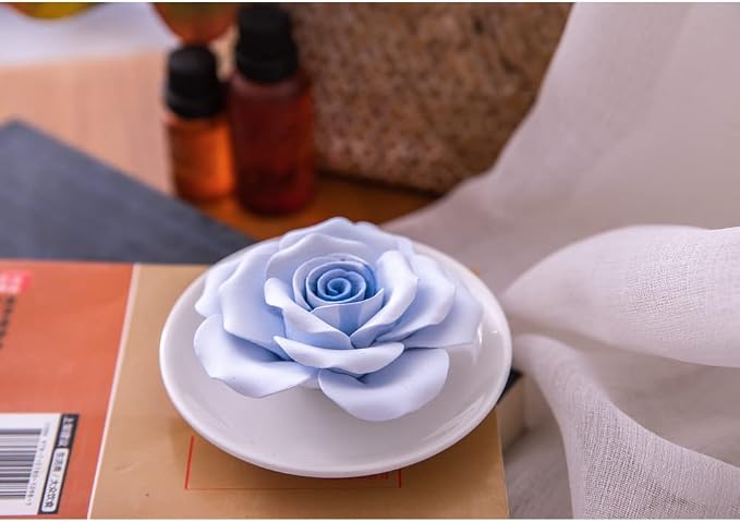 Essential Oil Passive Flower Diffuser -Non-Electric Porcelain Aromatherapy Diffusers for Small Mini Room, Desk Decorative, Bathroom (Blue Rose) | Non-electric ceramic diffuser for desks, bathrooms and small rooms