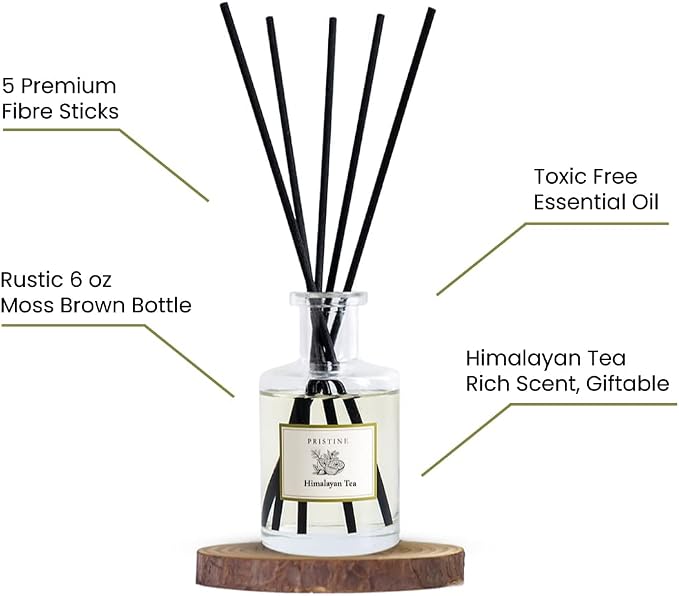 PRISTINE Himalayan Tea/Inspired by Westin Hotel Reed Diffuser for Home | Fresh Bergamot/White Tea Room Fragrance Reed Diffusers, Oil & Room Diffusers with Reed | Home Fragrance Scent Diffuser