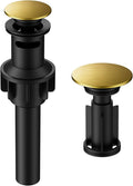 Bathroom Sink Drain with Overflow, Hurran Bathroom Sink Stopper for Bathroom Vanity Vessel Sink, Rapid Draining Plastic Pop-up Sink Drain with Hair Catcher Anti-Clog Strainer, Brushed Gold