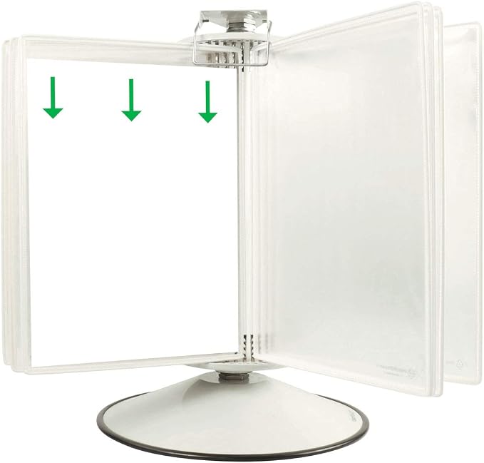 Tarifold Rotary Desktop Reference System, 50 Pockets, White | 50 pivoting pockets hold 100 letter-size sheets, 360-degree rotating design, compact desktop base