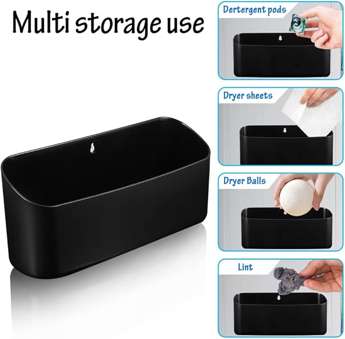 Picowe Magnetic Laundry Storage, Large Lint Holder Bin for Laundry Room, Space-Saving Trash Container Hanging on Dryer, Washer or Wall Mount Trash Bin, M - Black