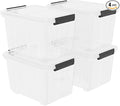 30 Quart Plastic Clear Storage Bin with Wheels, Plastic Latching Bins with Lids, 4 Packs
