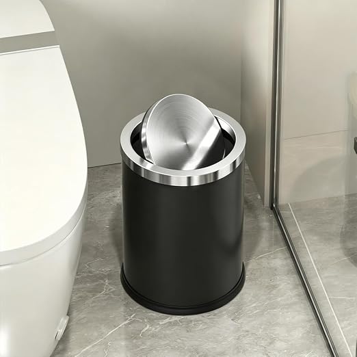7L/1.8Gal Stainless Steel Trash can,Bathroom Trash can with lid,Small Trash Can with Flipping Lid, Mini Garbage cans for Kitchen，Living Room. Metallic Gold (7L-Black)