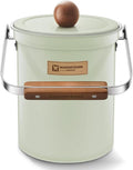 Kitchen Countertop Compost Bin 101Ounces / 3Liter with Airtight Lid, SUS304 Stainless Steel Odor-Free Food Waste Bin with Wooden Handle Stylish Design/Bathroon Trash Can (Mint Green)