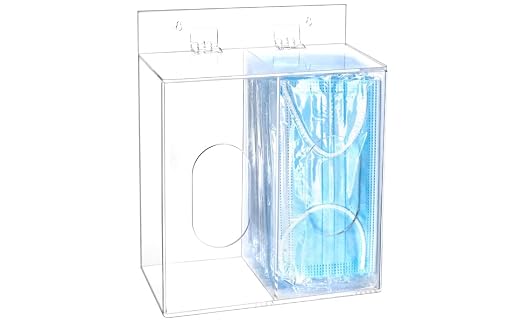 QWORK Clear Acrylic Mask and Glove Organizer – Dual Compartment Dispenser for Office & Home Use