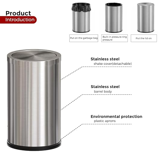 4.8GALStainless Steel Bathroom Trash Can with Lid, Silver Trash Can with Flipping Lid, Garbage cans for Kitchen，Living Room,Dental Office，Hotel,Guest Room(4.7gal-Silver)