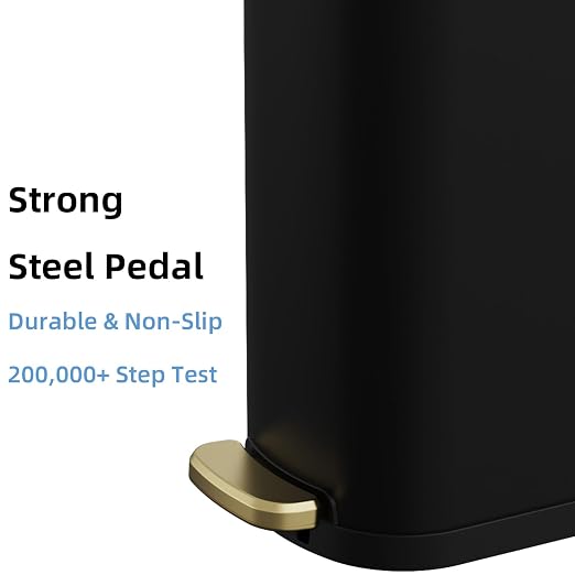 KSSKSS 2.6 Gallon Slim Bathroom Trash Can with Soft Close Lid, 10L Stainless Steel Garbage Can with Removable Liner Bucket, for Narrow Spaces, Bathroom, Bedroom (Matt Black)