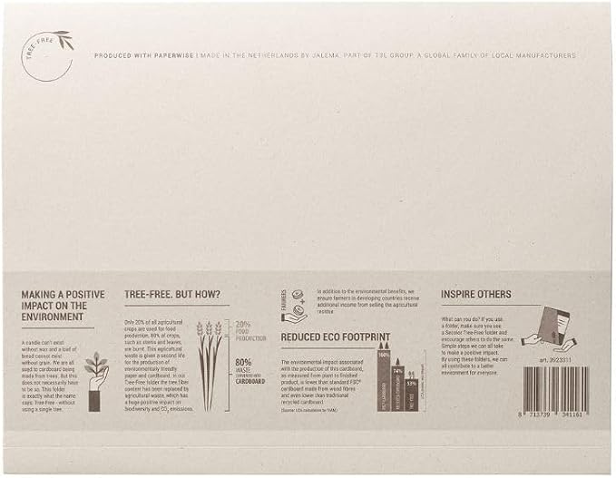 Jalema Tree-Free Pocket Folders, 10" x 11-5/8", 10 Pack, Natural Beige | 10 folders, holds up to 60 sheets, cardboard made from agricultural waste, natural beige, for office, school or presentations