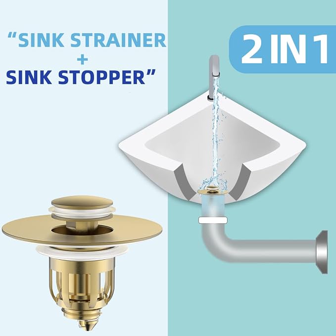 MUAIOLAUS Universal Bathroom Sink Stopper, Pop Up Sink Stopper with Basket Hair Catcher, Anti Clogging Sink Drain Filter for 1.06"-1.65" Drain Holes