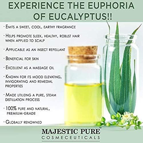 Majestic Pure Eucalyptus Essential Oil for Diffuser - 1 Fl Oz | 100% Natural Essentials Oils for home fragrance, diffuser use, massage, DIY candles, DIY soaps, Aromatherapy
