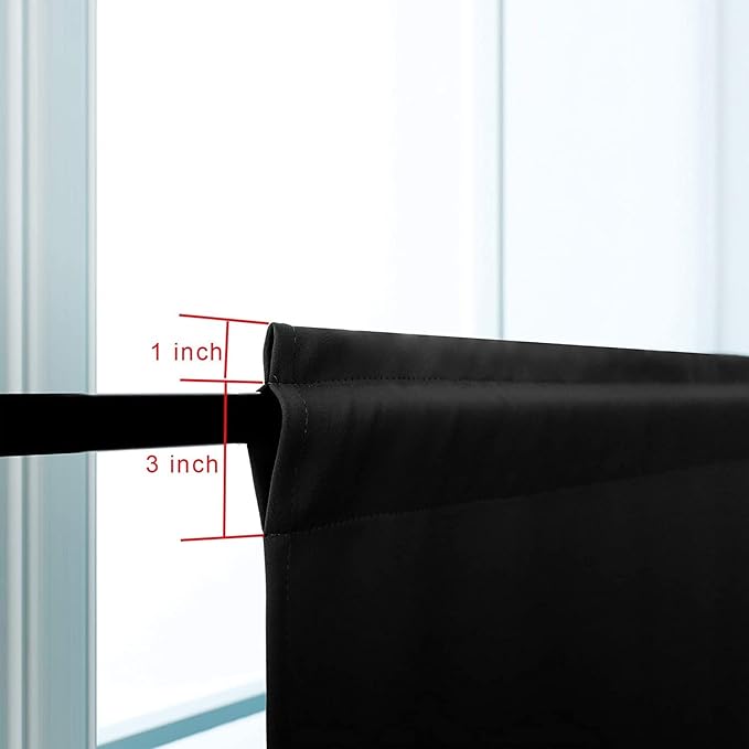 Pickluc Rod Pocket Tier Curtain - Half Blackout Curtain for Kitchen, Bathroom, Cabinet, Basement, 42 Inches Wide and 24 Inches Long, Black, 2 Panels