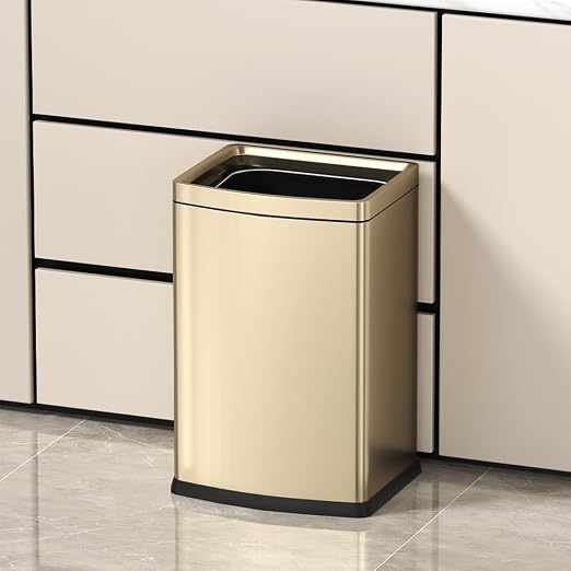25L Glam Champagne Gold Kitchen Trash Can | 6.6 Gallon, Decorative Kitchen Garbage Bin, Commercial Open Top Wastebasket, For Bathroom Home Hotel Office