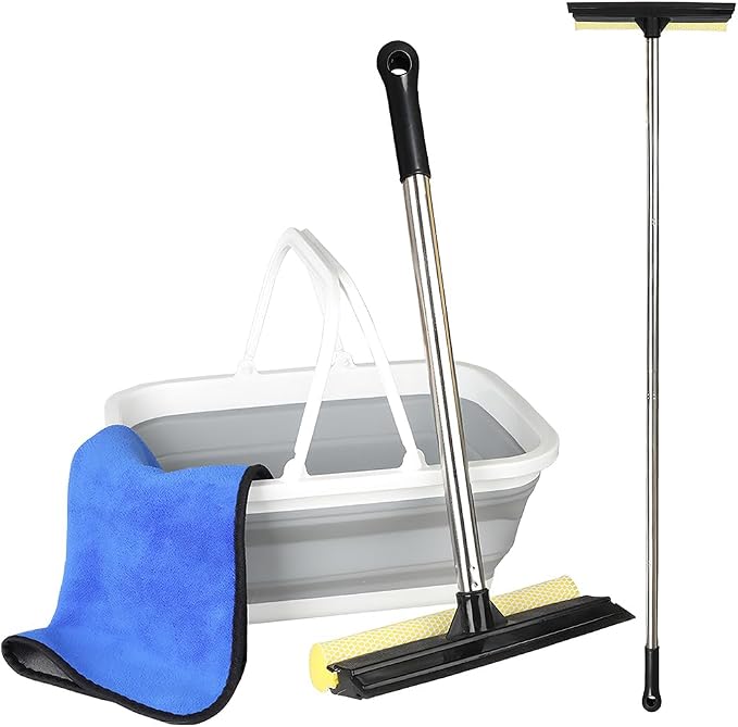 Car Wash Kit with 10 L Bucket, 56-Inch Windshield Squeegee | Squeegee & 10L Collapsible Bucket