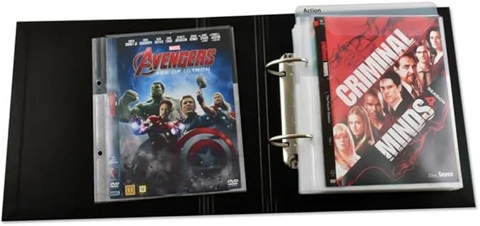 Tarifold Double DVD Binder Sleeves with Closing Flap, 2-Ring Holes, 50 Pack | Holds 2 DVD's, cover art & booklet, felt insert, reinforced 2-ring binder holes, polypropylene, saves up to 70% storage space