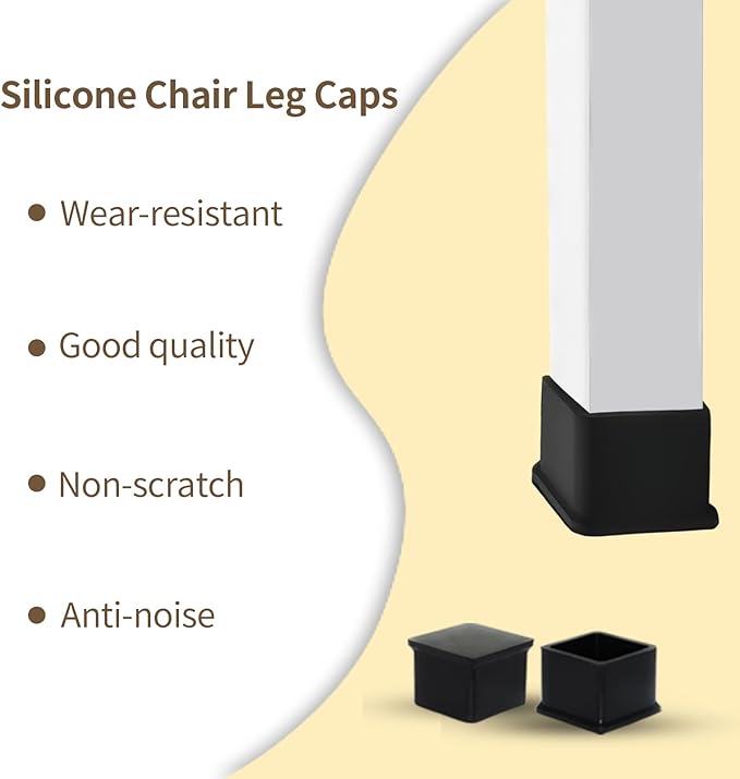 Flyshop Durable Non-Marking Silicone Chair Leg Caps Tips Floor Protectors Square Furniture Table Leg Covers, 20pcs, Black, 30 mm x 30 mm, 1-3/16" x 1-3/16"